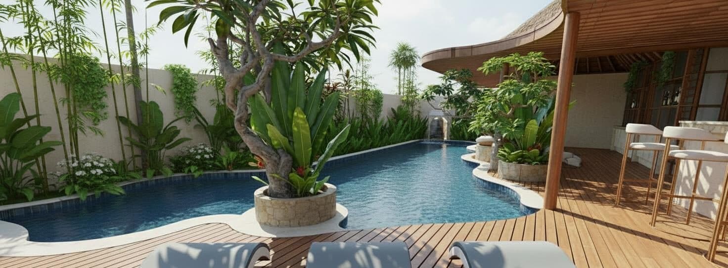 Resort pool pavilion in the garden